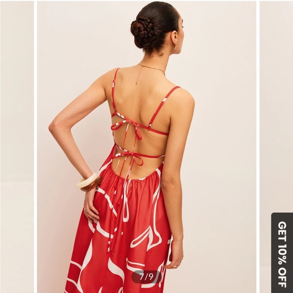 Commense Printed Back Tie Detail Blue Dress - Picture 3 of 6